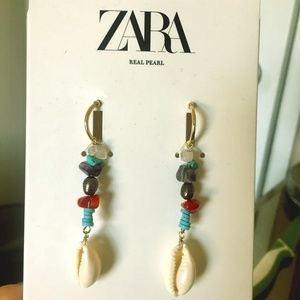 ❤️💙🤍 NWT Zara Shell Beads Real Pearl Earrings